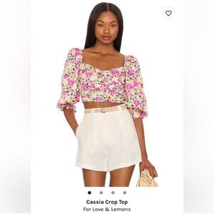 For Love & Lemons Pink Floral Cassia Crop Top